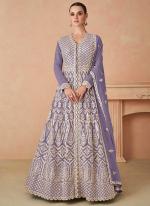 Georgette Purple Wedding Wear Embroidery Work Readymade Anarkali Suit 